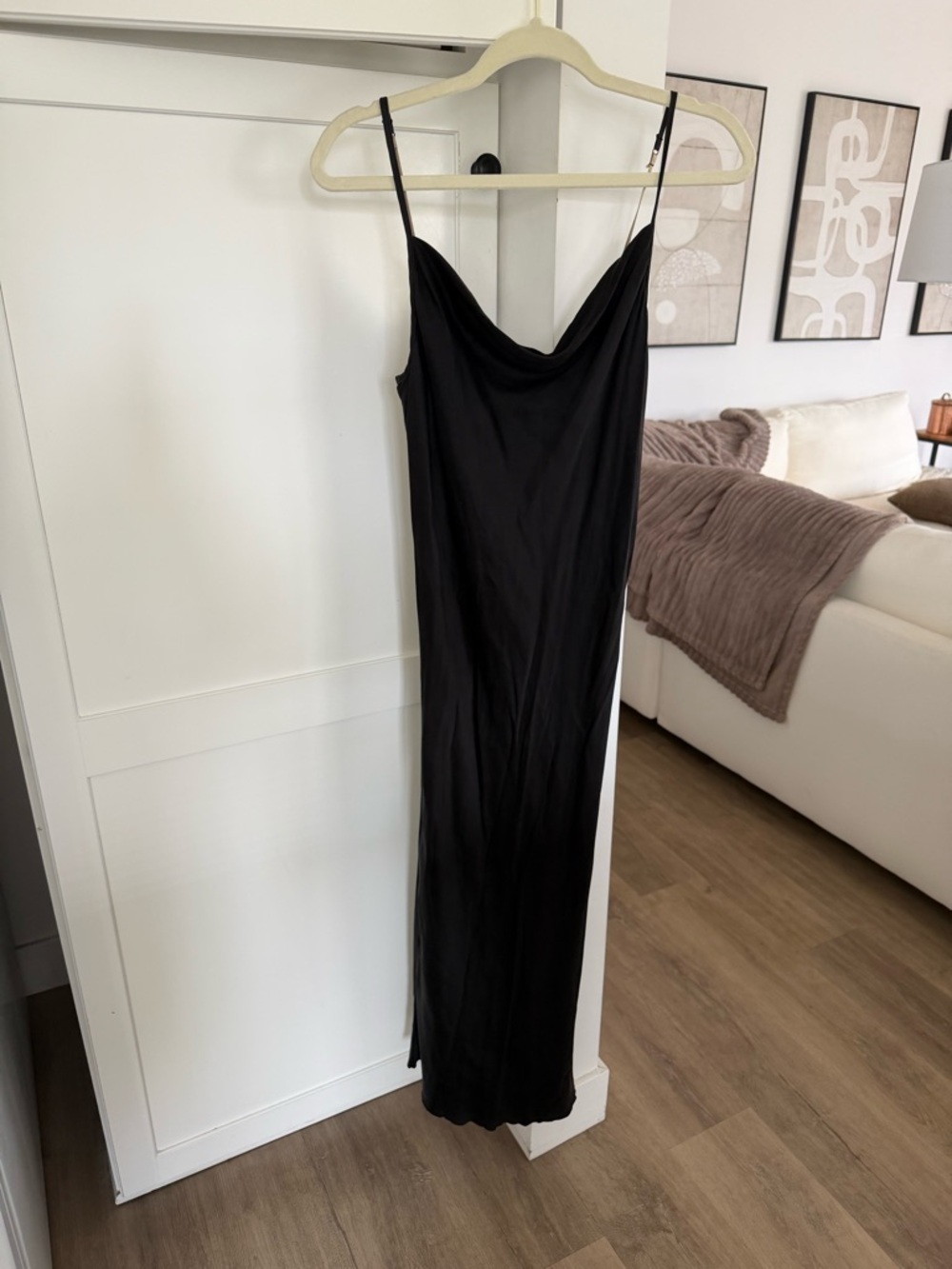 AQC Clothing Washable Silk Black Slip Dress with Cowl Neck
